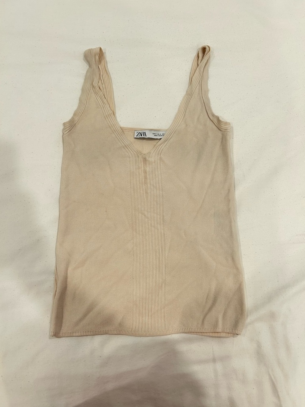 Zara Beige Ribbed V-Neck Tank Top